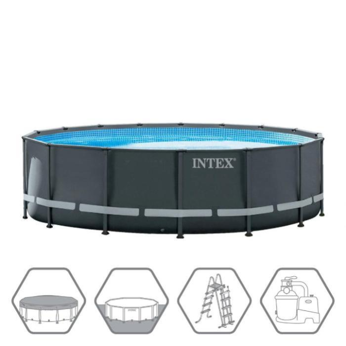 Каркасный бассейн INTEX Ultra Frame 26326, 488×122 см — фильтр, лестница, тент, подстилка